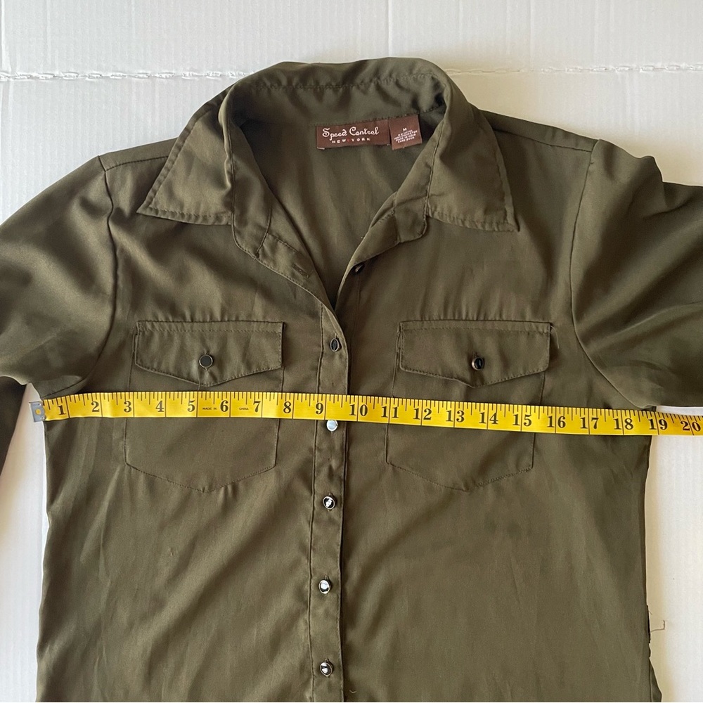 Speed Control Olive Green Shirt Dress 3/4 sleeves - Picture 4 of 7